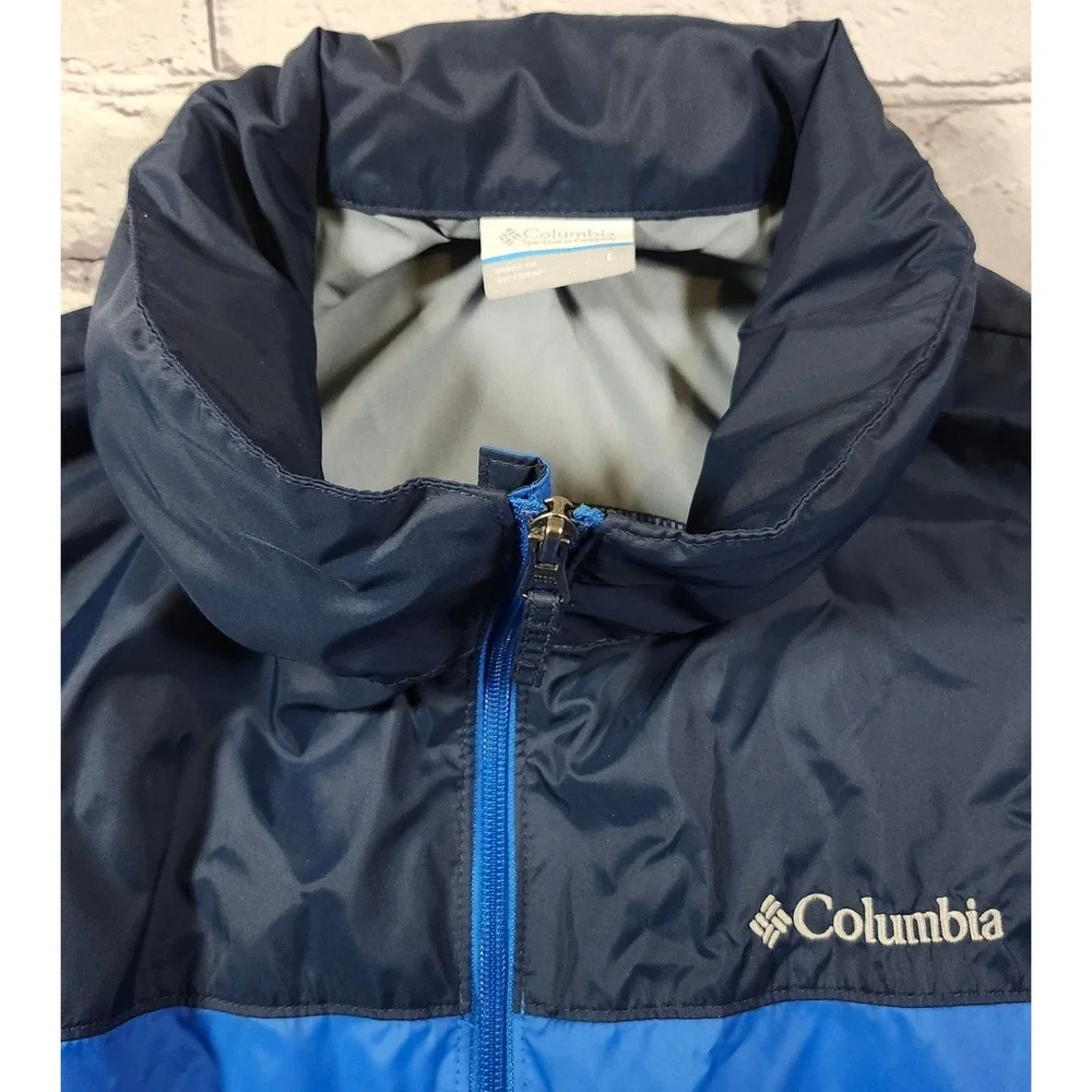 Columbia Mens Blue Packable Hood Windbreaker Jacket Large Full Zip Mesh Lined